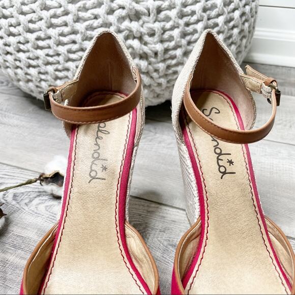 Splendid Canvas Peep Toe Ankle Strap Espadrille Wedges Red Tan Size 10M - Picture 4 of 9